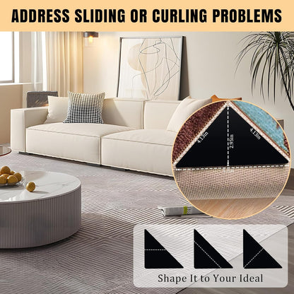 Premium 12Pcs Rug Tape by [Brand Name] - Non-Slip Carpet Tape for Hardwood Floors & Tiles | No Residue, Keeps Rugs Flat