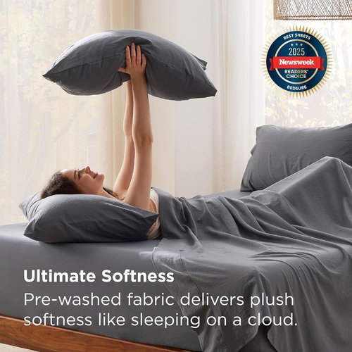Bedsure Deep Pocket Queen Sheets - Ultra-Soft 6-Piece Set for 18-Inch Mattresses | Breathable Luxury Bedding in Grey