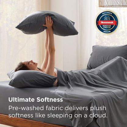 Bedsure Deep Pocket Queen Sheets - Ultra-Soft 6-Piece Set for 18-Inch Mattresses | Breathable Luxury Bedding in Grey