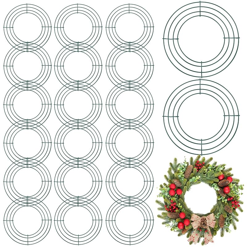 8 Inch Dark Green Metal Wreath Frame - DIY Craft Ring, Round Wire