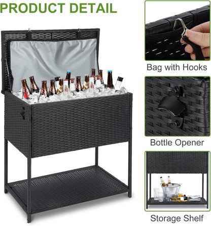 Skiennix 80 Quart Ice Chest Cooler Cart - Outdoor Beverage Stand with Bottle Opener for Parties & Poolside