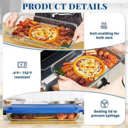 FoldTier Glass Baking Dish - 9 x 13 Inch Casserole with Lid & Insulated Carrier for Hot or Cold Food