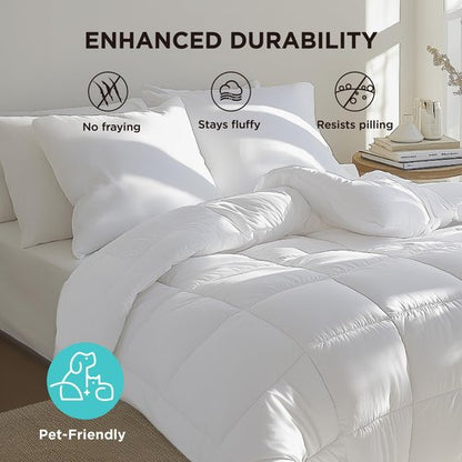 Bedsure Comforter Duvet Insert - Quilted Comforters Twin XL Size, All Season Duvet, GentleSoft Down Alternative Bedding, with 8 Tabs, Gifts for Women/Men, White, Twin XL 92 x 68 Inches