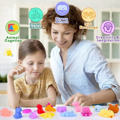 LEEHUR Kawaii Squishies - 100PCS Mini Mochi Stress Relief Toys for Kids Party Favors | Includes Storage Bag