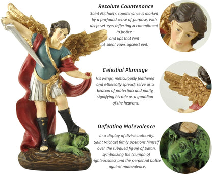 San Miguel Archangel Statue - Saint Michael Defeats Lucifer | 5.31” Religious Collectible Sculpture