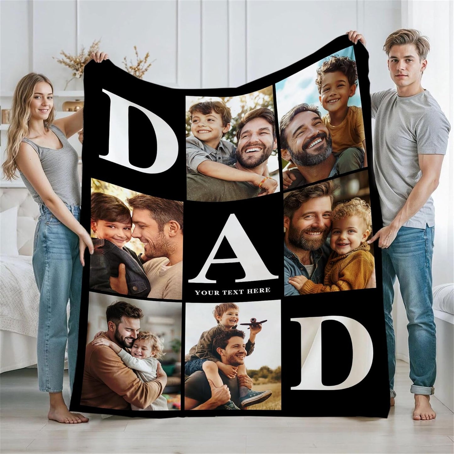 Ship Next Day | Personalized Father's Day Blanket - Unique Custom Gift for Dad, Papa, Grandpa - Photo/Text Option