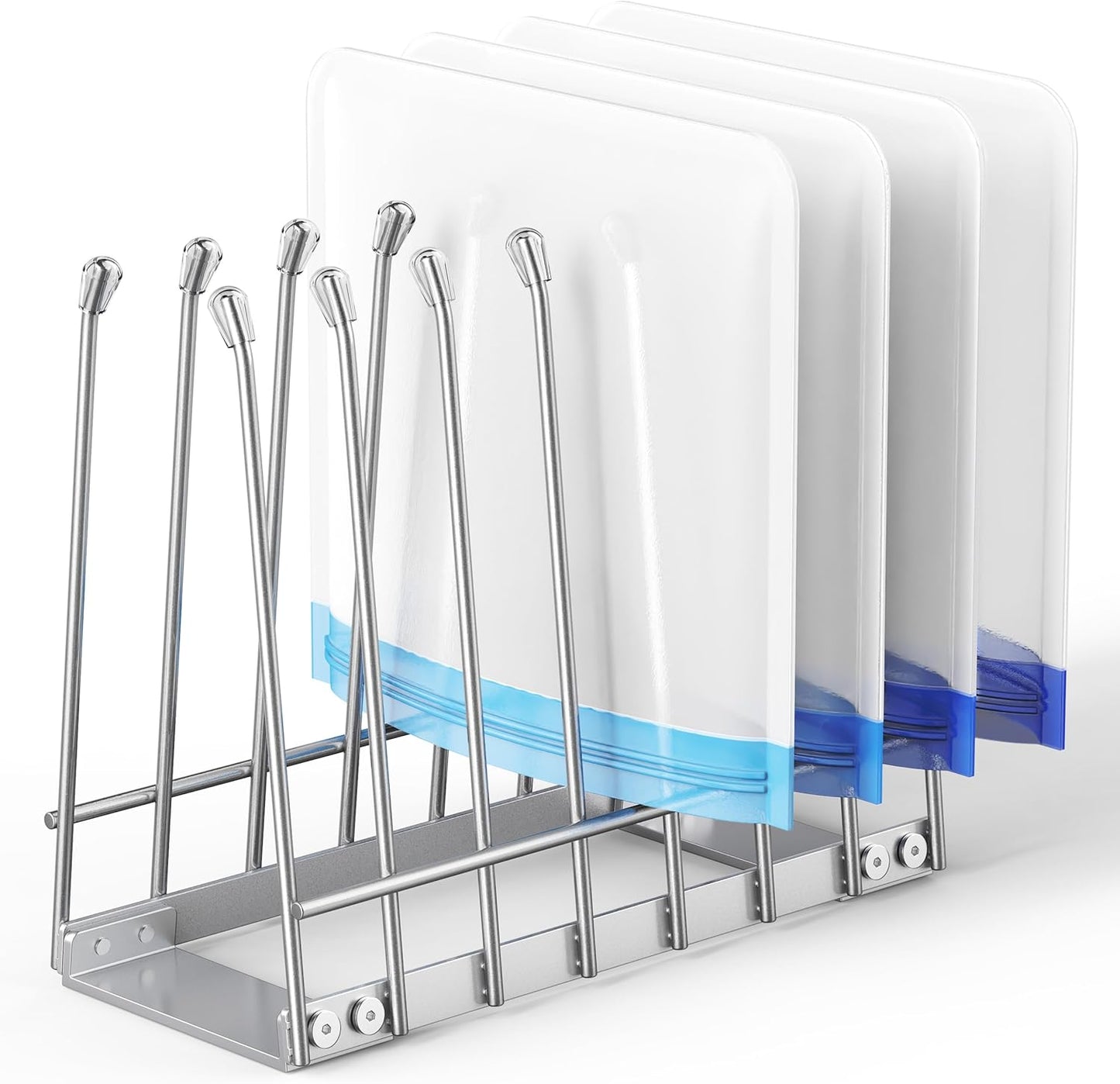 Skiennix Reusable Bag Drying Rack - Foldable Metal Stand for Ziplock & Silicone Bags | Rustproof Silver