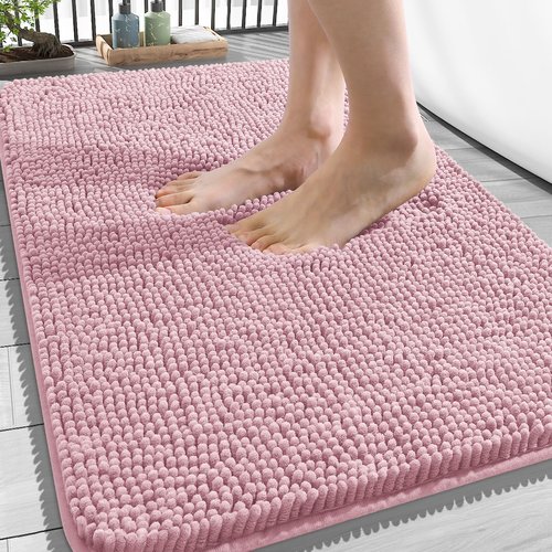 OLANLY Bathroom Rugs 34x21, Extra Soft Absorbent Chenille Bath Rugs, Rubber Backing Quick Dry, Machine Washable Bath Mats for Bathroom Floor, Tub and Shower, Home Decor Accessories, Dusty Rose