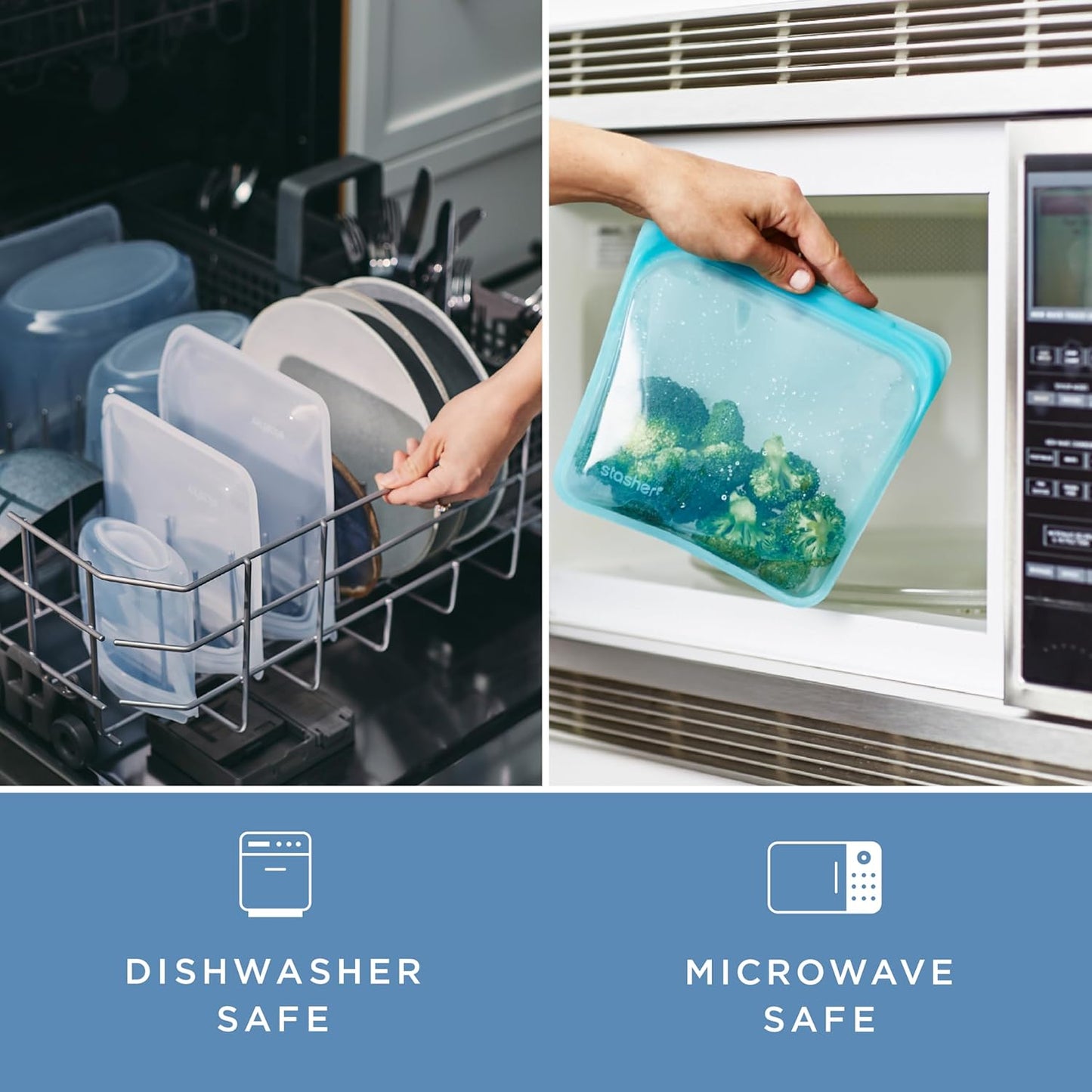 Stasher Silicone Reusable Food Storage Bag - Eco-Friendly Half Gallon | 64 oz Clear, Microwave & Dishwasher Safe