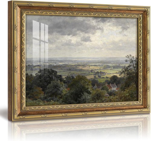 InSimSea Vintage Gold Framed Wall Art - 13x16 Rustic Village Landscape Canvas Print for Home Decor