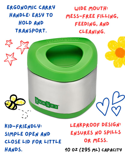 Yumbox Cubi Triple Insulated Stainless Steel Thermal Jar for Hot & Cold Lunches, Kids Size, Easy Open and Carry Handle, Unique Rounded Square Jar and Non-Slip design (Apple Green)