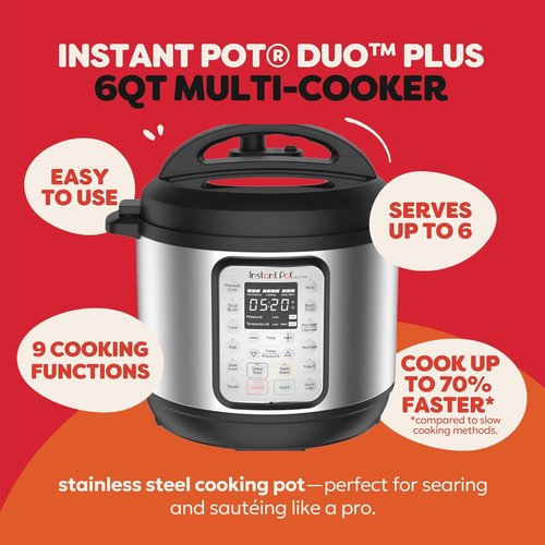 Instant Pot Duo Plus 9-in-1 Multicooker - Versatile Pressure Cooker & Rice Maker, 6 Quart, Stainless Steel