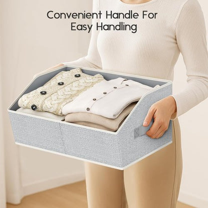 Homsorout Large Closet Organizers - 8 Pack Foldable Fabric Baskets with Handles | Light Grey Storage Solution