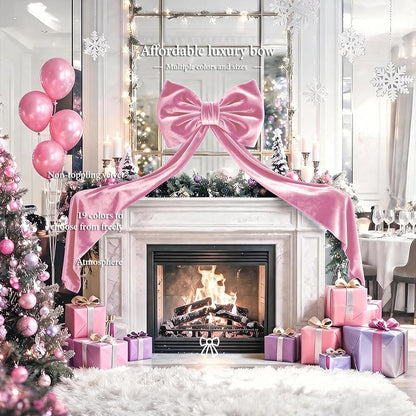 Pink Velvet Christmas Tree Topper Bow - 16x52in, Built-In Shaping, Large Decor Bow
