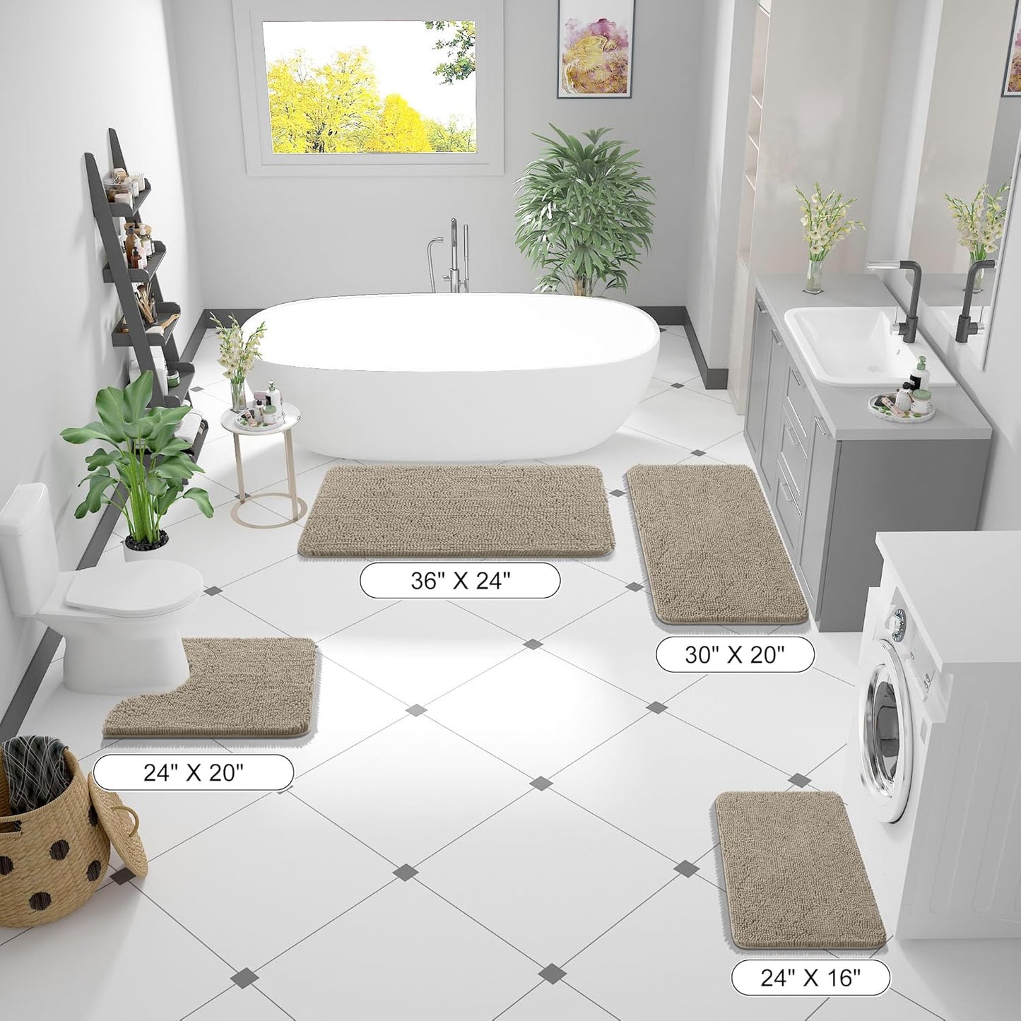OLANLY Bathroom Runner Rugs - Soft Absorbent Chenille Bath Mats | Quick-Dry, Machine Washable, 44x24, Warm Taupe