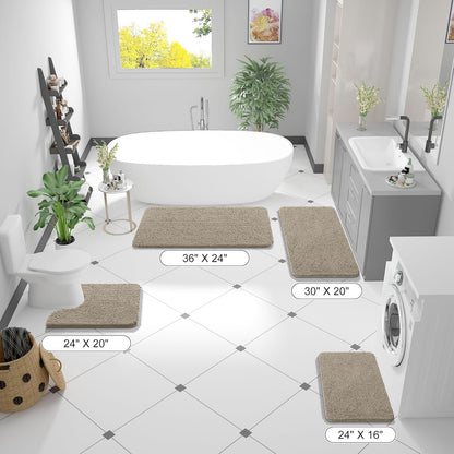 OLANLY Bathroom Runner Rugs - Soft Absorbent Chenille Bath Mats | Quick-Dry, Machine Washable, 44x24, Warm Taupe