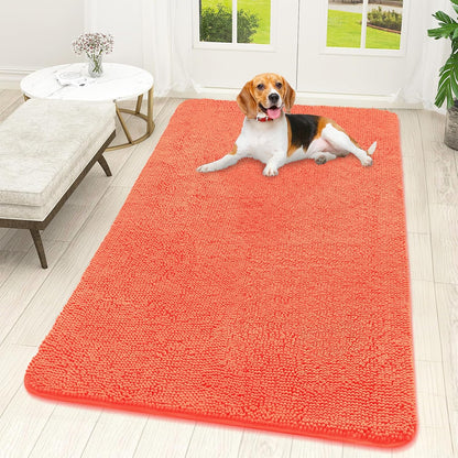 OLANLY Dog Door Mat - Absorbent Non-Slip Washable Chenille Mat for Muddy Paws | 59x32 Coral