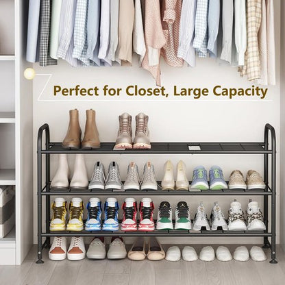 LINZINAR Shoe Rack - 3-Tier Metal Organizer for Closet & Entryway - Stylish Black Design