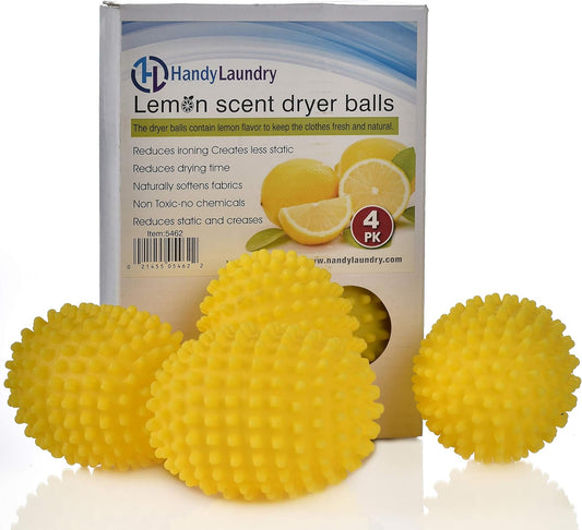 Skiennix Lemon Scented Dryer Balls - Natural Fabric Softener Alternative | Reduces Drying Time & Freshens Laundry (4-Pack)