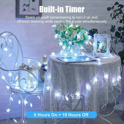 Minetom Star String Lights - 50 LED Waterproof Fairy Lights with Timer | 17 ft for Indoor & Outdoor Decor