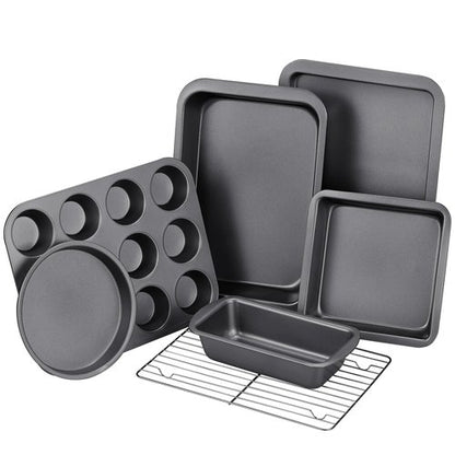 KITESSENSU Baking Pans Sets, Nonstick Bakeware Sets 7-Piece with Round/Square Cake Pan, Loaf Pan, Muffin Pan, Cookie Sheet, Roast Pan, Cooling Rack, Carbon Steel Bake Set