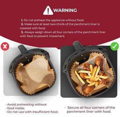 Disposable Air Fryer Paper Liners - 100 Pack Non-Stick 8-Inch Square | Bleach-Free Parchment for Oven Use