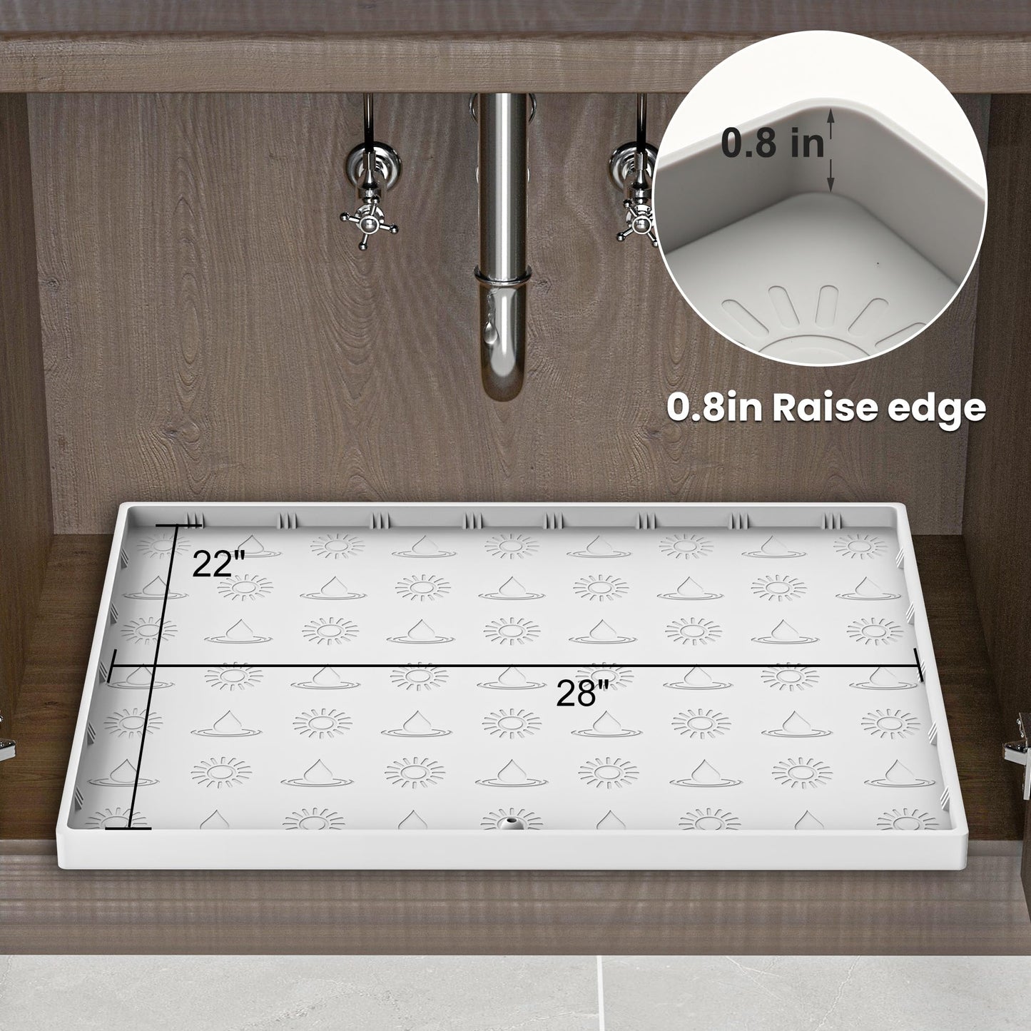 Doasuwish Under Sink Mat 28"x22",Waterproof Silicone Kitchen Sink Mat with Drain Spout,Multiple Uses Shelf Liner Drip Tray, Under Sink Organizer Protector for Kitchen and Bathroom Cabinet