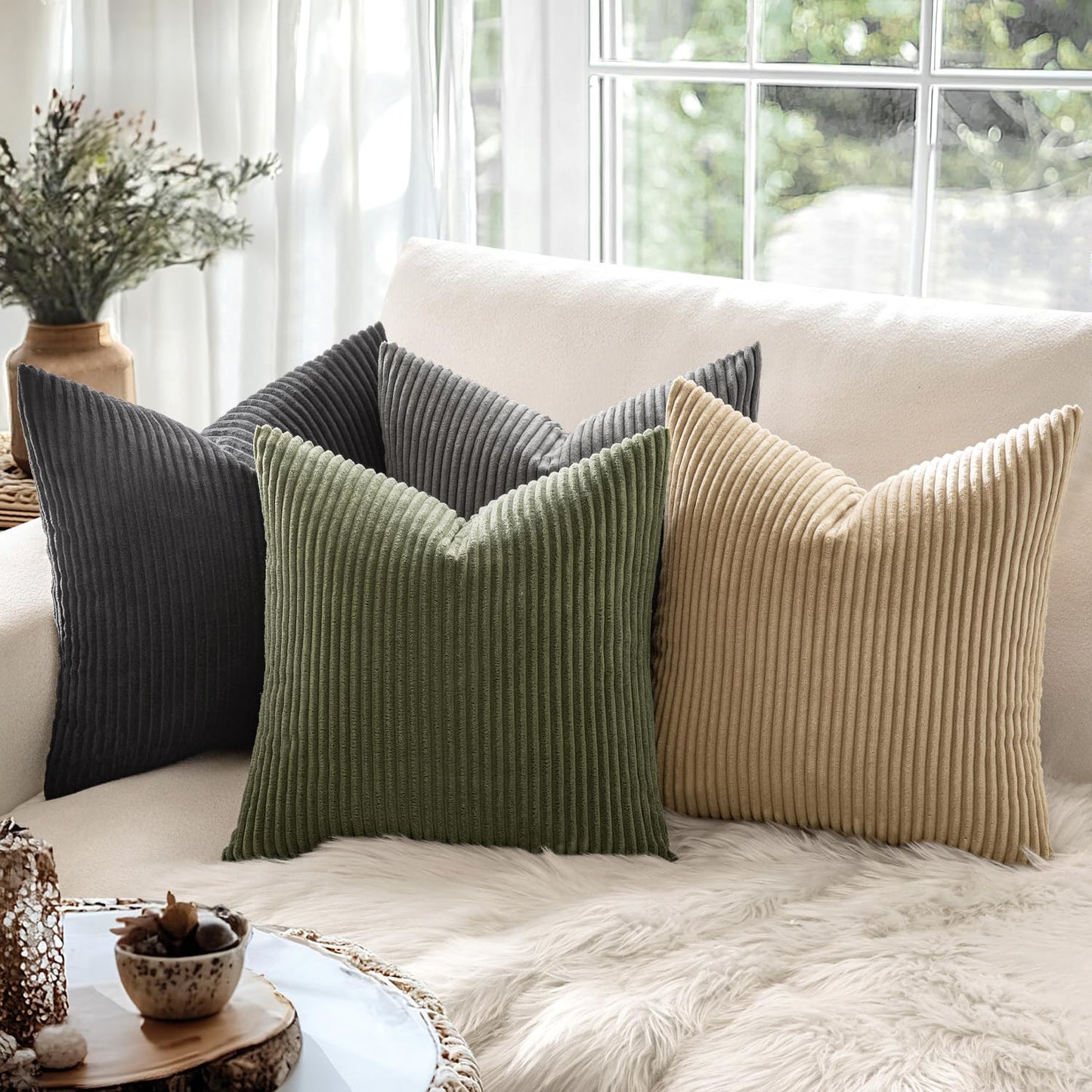 MIULEE Soft Olive Green Decorative Pillow Covers - Set of 2 Square Cushion Cases | 18 x 18 Inch