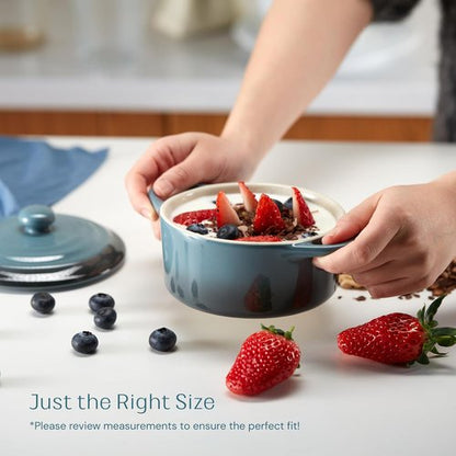 Kook Ceramic Mini Cocotte Set - 12 oz Individual Baking Ramekins with Lids & Handles | Oven & Microwave Safe, Stone Ombre, Set of 4