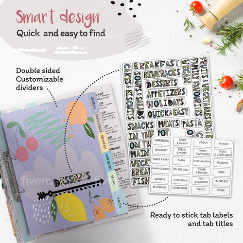 Balanchy 118 pc, 8.5"x11" 3-Ring Recipe Binder Organizer Kit to Write Your Own Recipes Binder Kit with Cards, Dividers, DIY Recipe Binder Cookbook, Protective Sleeves, Recipe Box, Cards & Labels