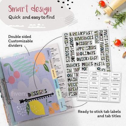 Balanchy 118 pc, 8.5"x11" 3-Ring Recipe Binder Organizer Kit to Write Your Own Recipes Binder Kit with Cards, Dividers, DIY Recipe Binder Cookbook, Protective Sleeves, Recipe Box, Cards & Labels