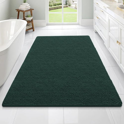OLANLY Bathroom Rugs 70x46, Extra Soft Absorbent Chenille Bath Rugs, Rubber Backing Quick Dry, Machine Washable Bath Mats for Bathroom Floor, Tub and Shower, Home Decor Accessories, Blackish Green