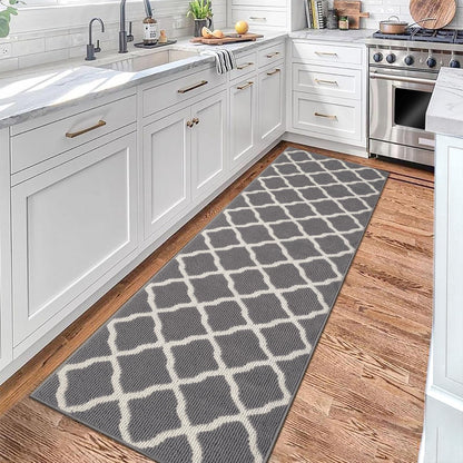 SHACOS Washable Runner Rug 20"x59" Dirt Trapping Non Slip Rubber Backing Rug Runner Floor Mats Carpet Runners for Entryway Hallway Kitchen Garage Laundry Room, Light Gray