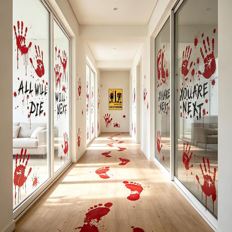 12 Sheets Halloween Bloody Handprint Footprint Floor Stickers