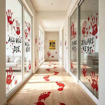 12 Sheets Halloween Bloody Handprint Footprint Floor Stickers
