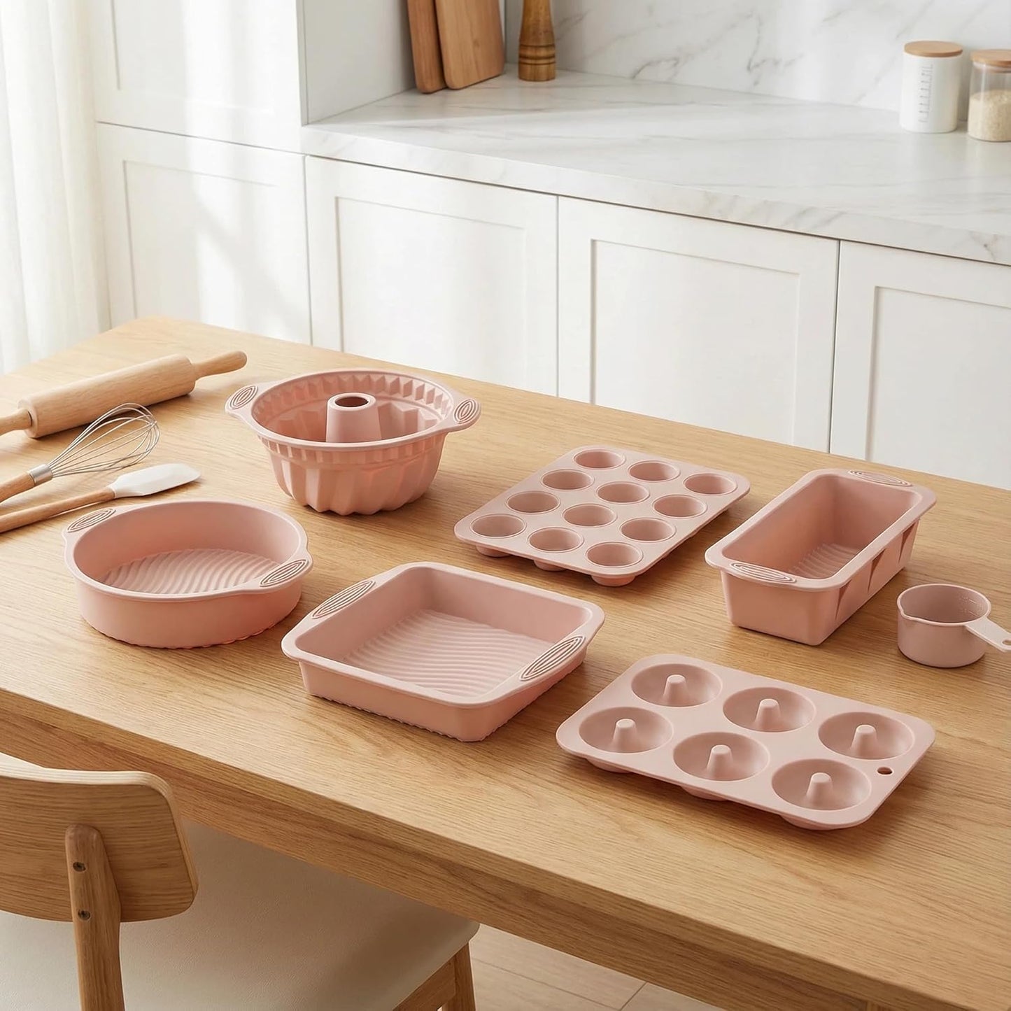 Skiennix Nonstick Silicone Bakeware Set - 6-Piece BPA-Free Heat-Resistant Baking Tools | Pink