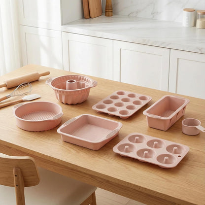 Skiennix Nonstick Silicone Bakeware Set - 6-Piece BPA-Free Heat-Resistant Baking Tools | Pink