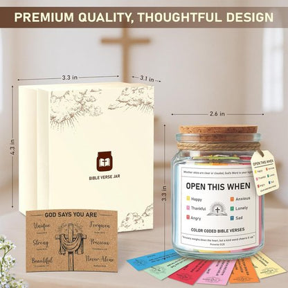 Bible Verse Jar - Inspirational Christian Gift for Daily Encouragement | Handmade 90-Day Color-Coded Verses
