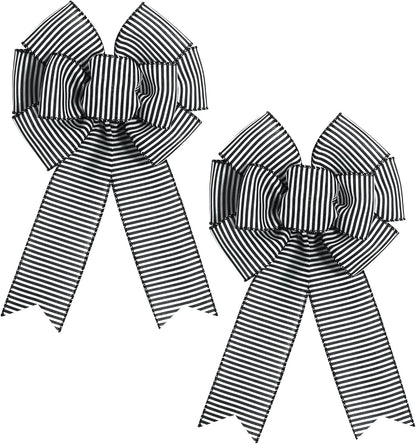 Regine Switzerland Black & White Stripe Wreath Bows - Rustic Burlap Decorative Ornaments for Weddings & Parties