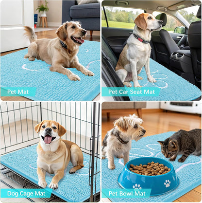 OLANLY Dog Door Mat - Absorbent Non-Slip Mud Mat for Muddy Paws | 24x16 Paw Print Design, Quick Dry Blue