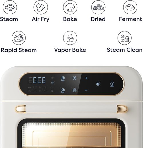 CIARRA 13QT 8-in-1 Air Fryer Steam Oven - Versatile Mini Toaster Oven in White for Healthy Cooking