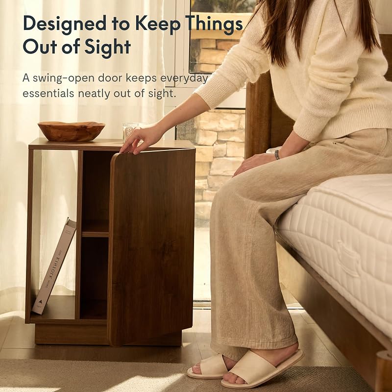 FLEXISPOT Nightstand with Charging Station - Mid-Century Walnut, Right Variation