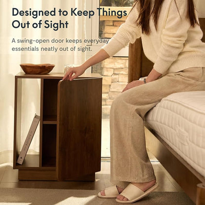 FLEXISPOT Nightstand with Charging Station - Mid-Century Walnut, Right Variation
