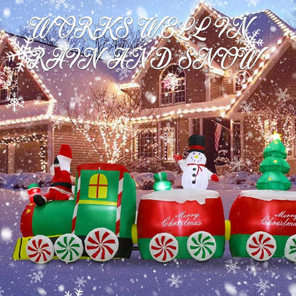 Aixuler 11 ft Christmas Inflatable Train Decoration with Santa - Red & Green LED Lights