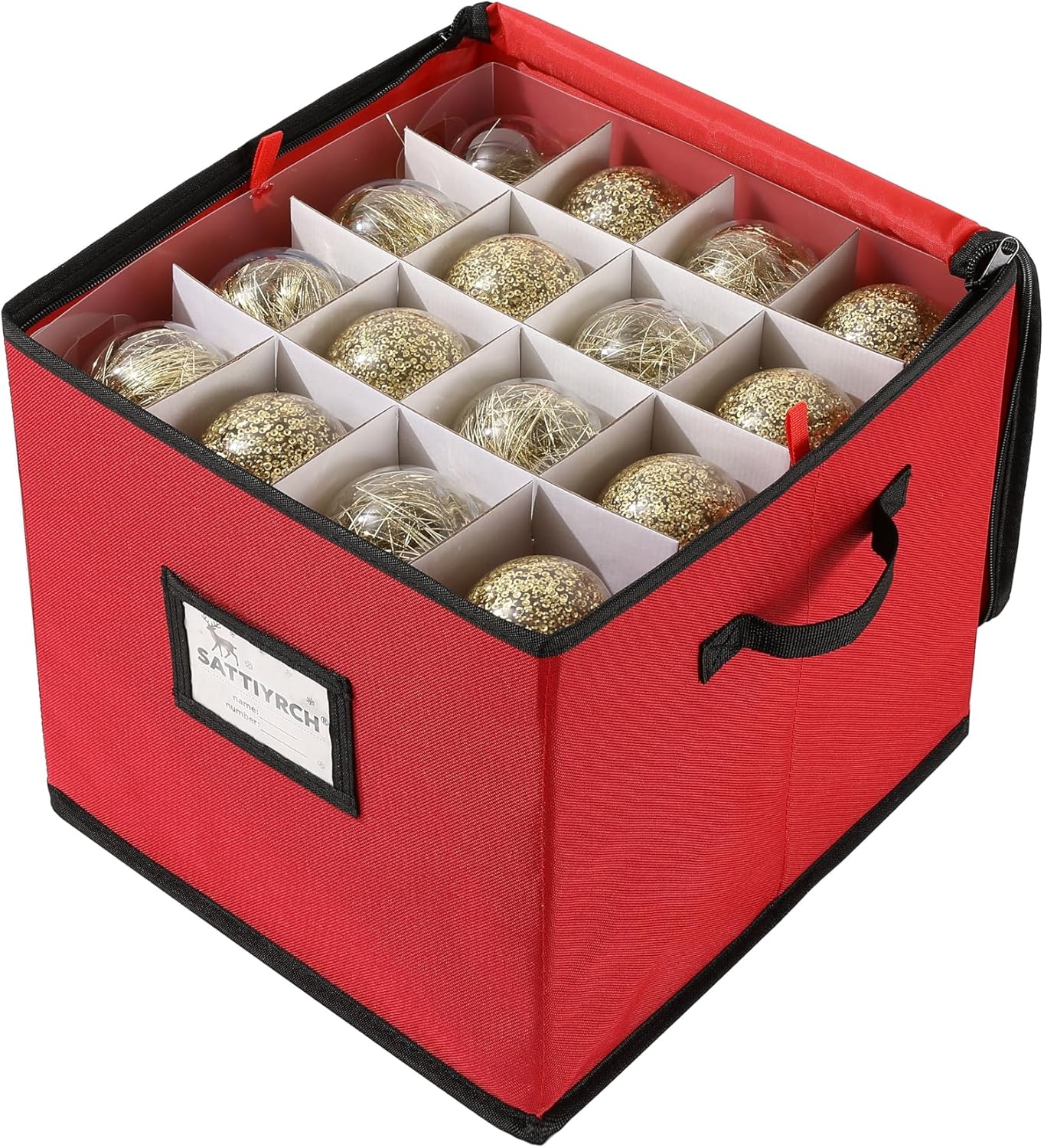 Sattiyrch Christmas Ornament Storage Box - Dust-Proof Canvas with 4 Trays & Customizable Dividers | Holds 64 Ornaments