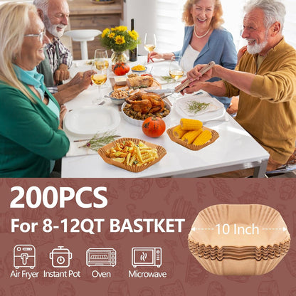 UBeesize XL 10 Inch Air Fryer Paper Liners - 200 PCS Non-Stick Parchment for Microwave | 9 Inch Bottom Size