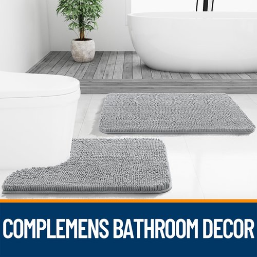 OLANLY Bathroom Rugs 34x21, Extra Soft Absorbent Chenille Bath Rugs, Rubber Backing Quick Dry, Machine Washable Bath Mats for Bathroom Floor, Tub and Shower, Home Decor Accessories, Light Grey