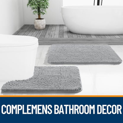 OLANLY Bathroom Rugs 34x21, Extra Soft Absorbent Chenille Bath Rugs, Rubber Backing Quick Dry, Machine Washable Bath Mats for Bathroom Floor, Tub and Shower, Home Decor Accessories, Light Grey