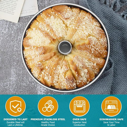 E-far Angel Food Cake Pan - 10-Inch Stainless Steel Tube Pan for Perfect Pound Cakes | Non-Toxic & Dishwasher Safe