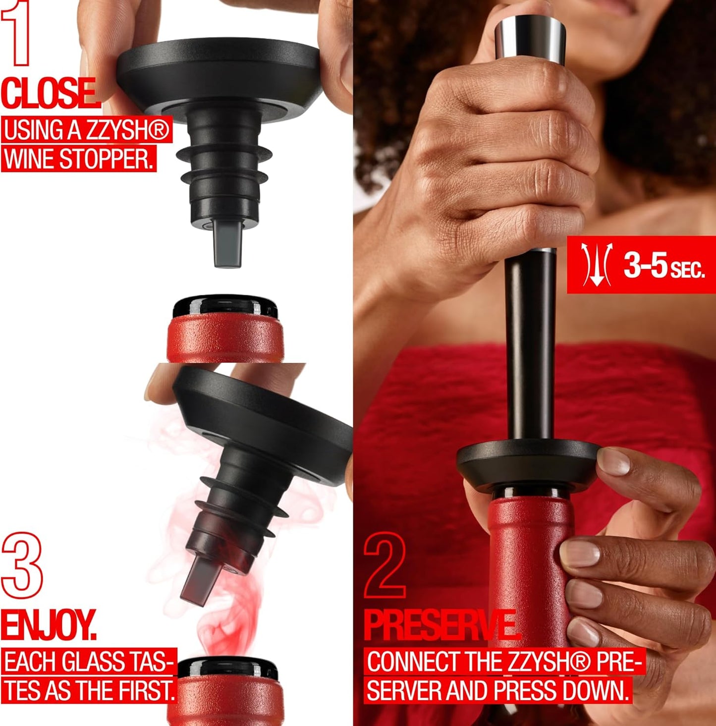 zzysh® 3 in 1 Wine Saver, Stopper & Argon Gas Wine Preserver Up to 8 Weeks - Wine Preservation System with Argon Gas Cartridges For Wine - Most Inspired Wine Set Gifts for Women, Men Wine Lovers